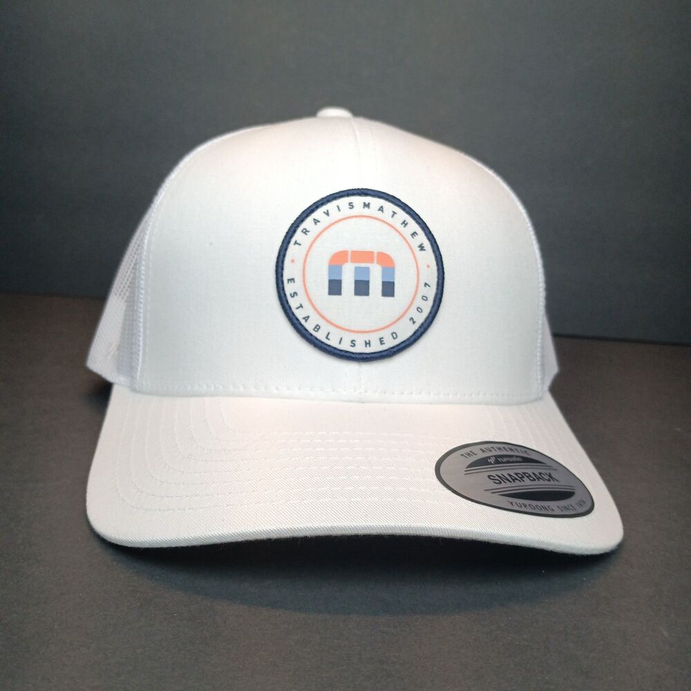 NWOT Travis Mathew Patch Snapback Hat White Highs & Lows One Size